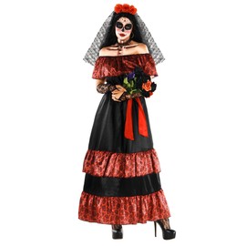 Morph Senora Day of the Dead Women Costumes For Women Plus Size, Dia De Los Muertos Costume for Women, Day of Dead Dress La Catrina Costume For Women XX-Large
