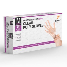 Xpose Safety Disposable Food Prep Poly Gloves - 500 Medium Clear - Transparent Embossed Latex Free Kitchen Gloves, Plastic Gloves for Food Handling, Serving, Cooking, Cleaning, Hair Dye & Coloring