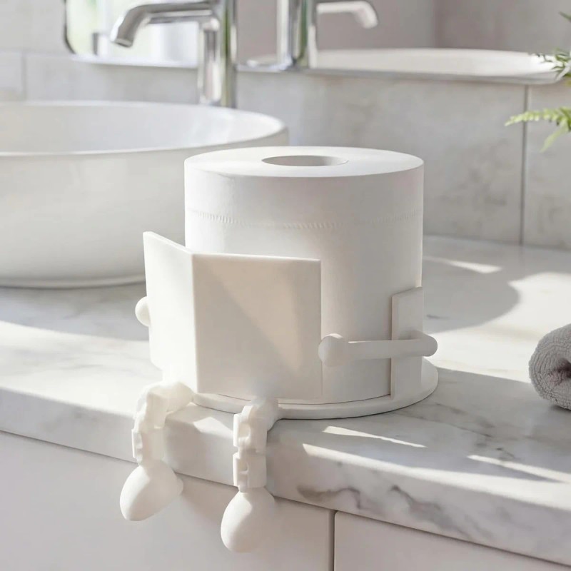 3D Printed Sitting Figure Toilet Paper Holder - Decorative No-Drill