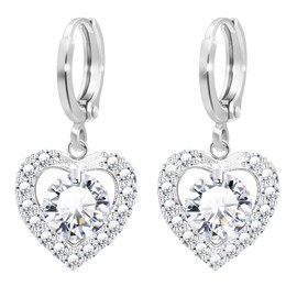 KristLand Heart Creole Earrings White Gold Plated with Sparkling Zirconia Silver Coloured Earrings Party Wedding Birthday Gift for Women Ladies Girls, Stone