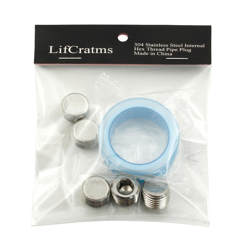 LifCratms 3/8" NPT Male Plug, 304 Stainless Steel Internal Hex