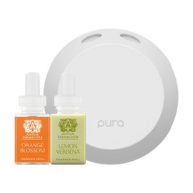Pura Smart Home Fragrance Device Starter Set - Pura 4 - Scent Diffuser for Home - Includes Fragrance Aroma Diffuser - Square Box, Orange Blossom and Lemon Verbena Scent Refills