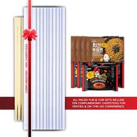 Paldo Fun & Yum Hot & Spicy Chicken Noodles Set, 4 Pack of Volcano & 4 Pack of Soy Seasoning Stir-Fried Noodles with 10 Disposable Chopsticks, Spicy Ramen Challenge, 볼케이노 치킨볶음면 & 매콤 치킨 볶음면