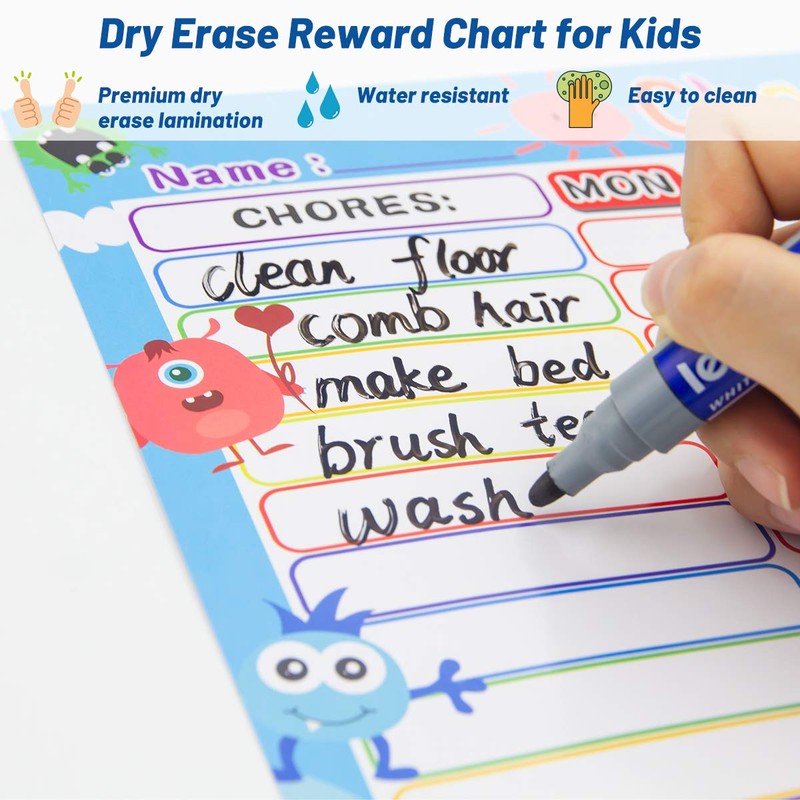 Chore Chart for Kids Dry Erase Reward Chart Reusable Self-Adhesive