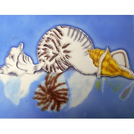 Tile Craft Shell Hand painted ceramic art tile 8 x 10 inches with felt back