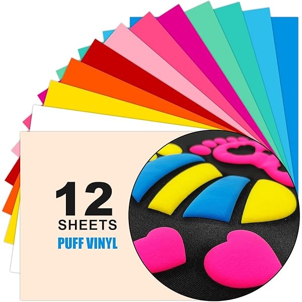 Yiwloer Puff Vinyl Heat Transfer, 12Pcs 12”X10” 3D Puff Heat