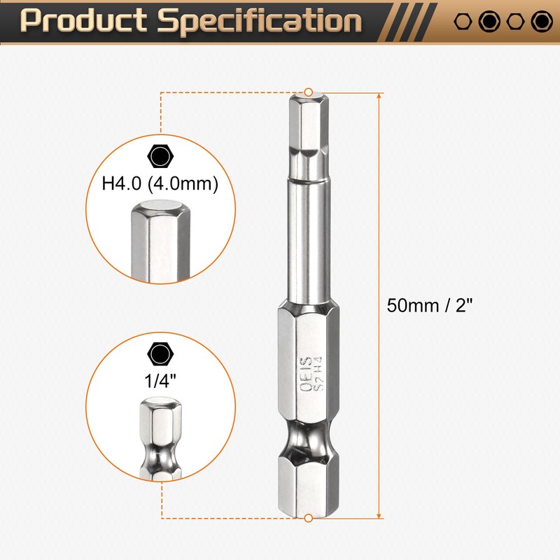 sourcing map H4.0 Hex Head Screwdriver Bit 4.0mm Metric Flat