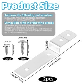 2pcs Dishwasher Side Mounting Brackets for Electrolux & Frigidaire, Dishwasher Install Mount Bracket Clip Kit DWBRACKIT1 with Screws Replaces AP5645425 PS4705063 154477201 154806601 154806602 2691713