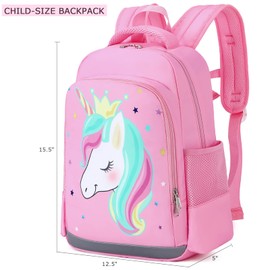 Octsky Unicorn Backpack for Girls, Kids Preschool Backpacks Cute Lightweight With Chest Strap and Lunchbox (Unicorn-Pink)