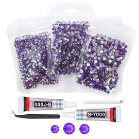 qiipii Dark Purple Crystal Resin Rhinestones w B7000 Jewelry Glue for Bedazzling Crafting Deep Purple Flatback Stones 3mm 4mm 5mm Non-Hotfix Diamonds Crystals Gems for Nails Face Makeup Tumbler Crafts