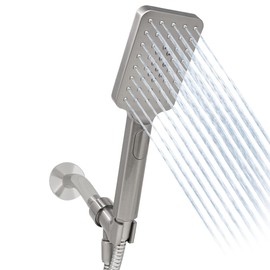 Metpure Handheld Shower Head with Easy Clicker for Multiple Sprays. Low Profile Lightweight Rectangular Shower Head. Stainless Steel Hose & Adjustable Mount Holder. Brushed Nickel Finish