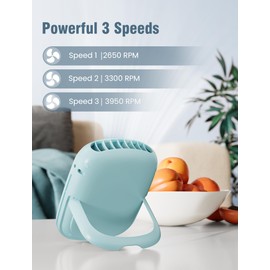 Mini Portable Waist Belt Clip Fan with 3 Speeds, Battery Operated Shirt Cooler, Personal Necklace Air Conditioner, Hands-free Design,Wearable, Rechargeable, Quiet, Include Lanyard (Blue)