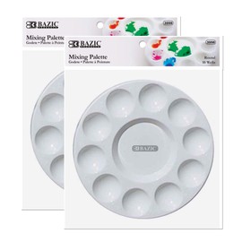 BAZIC Paint Palette 10 Mixing Round Tray, Plastic Paint Pallets for Kids School Adult, DIY Craft Art Acrylic Painting Supplies, 2-Pack