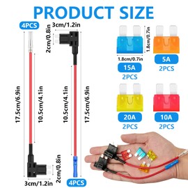 16Pcs Standard Blade Fuses and Fuse Taps Set, Circuit Fuse Taps Piggy Back Fuses, Standard Add-a-Circuit Fuse Tap Dual-Slot Fuse Holder, Circuit Adapter Fuse Kit for Truck Car Boat Other Electronic