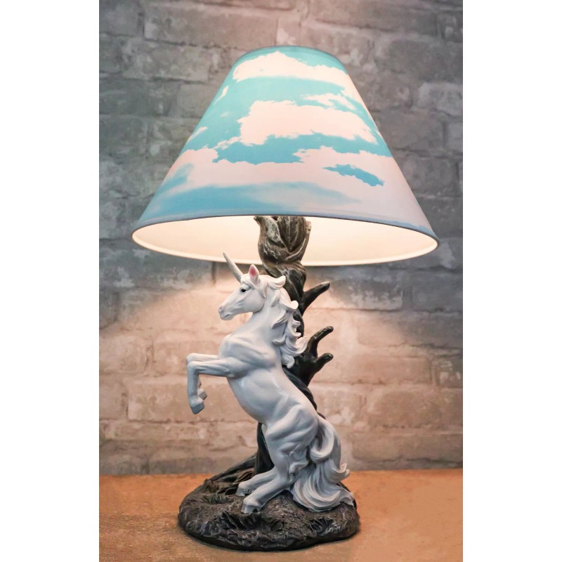 Ebros Enchanted Lights White Unicorn Sculptural Desktop Table Lamp With
