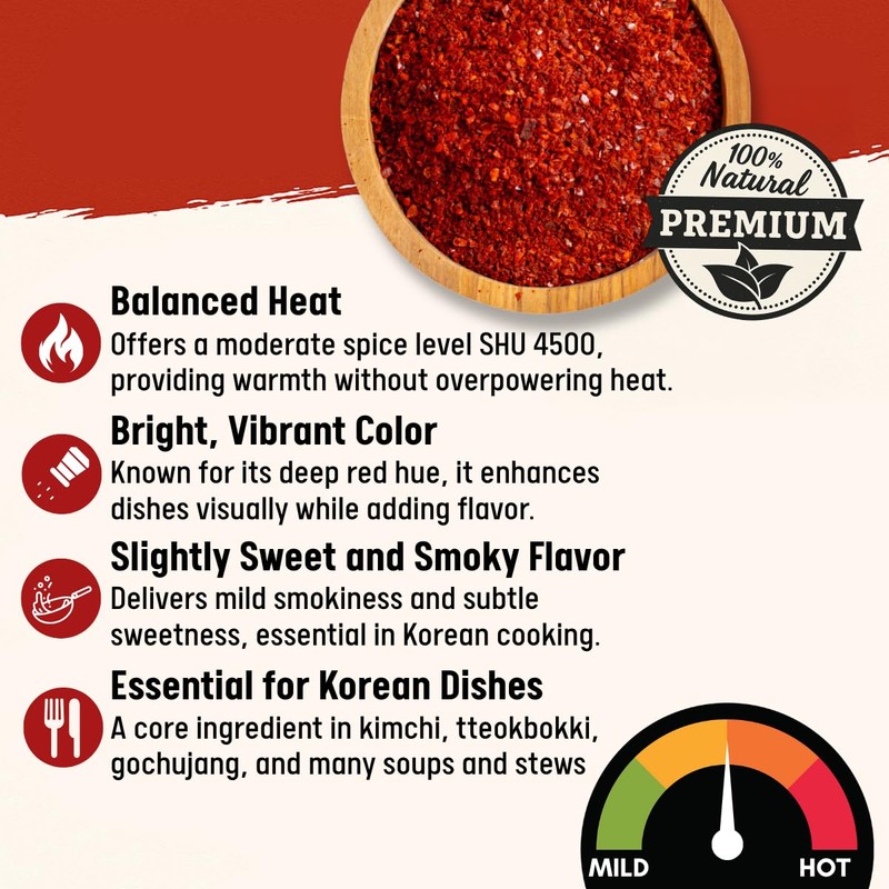 Premium Gochugaru Korean Red Pepper Flakes - 100% Asian Sun-Dried