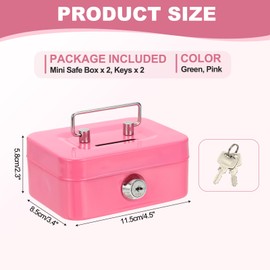 PATIKIL Small Cash Box, 2 Pcs Mini Safe Box Money Locker Piggy Bank Money Saving Boxes with Keys for Cash Watches Jewelry Personal Items, Green, Pink