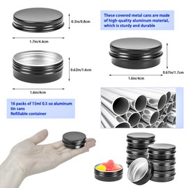 MotBach 16 Pack 0.5oz Tin Jars, 30ml Metal Tin cans, 1/2 Ounce Aluminum tin can jar Containers with Lid for Lotion Bars, Balms, Spices, Salve, Beard Balm, Toiletries, Creams, Samples, Makeup Cosmetic