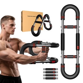 Upgraded Twister Arm Trainer, Adjustable Chest Workout Equipment, Portable Arm Exerciser for Upper Body Strength Training, Detachable Power Twister Bar for Home Gym Fitness (Red 30-130 lbs)