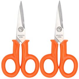 Fiber Optic Kevlar Scissors 2 Pack 5.9in/15cm Electrician Scissors with Stripping Notches 3mm Thick Stainless Steel, Heavy-Duty Snips or Technicians, Electricians, Installers, Orange