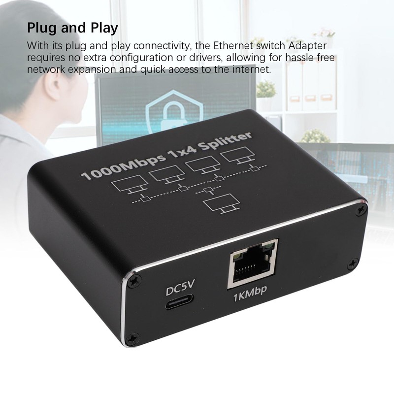 Ethernet Splitter 1 to 4 High Speed 1000Mbps, Network HUB,