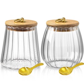 Viovian 22 & 25 FL OZ | Glass Jars with Bamboo Lids Set of 2 Small Glass Coffee Nuts Canister 2 Packs Glass Storage Jars with Airtight Lid Glass Cookie Jar Sugar Containers for Candy Snacks Dry Foods