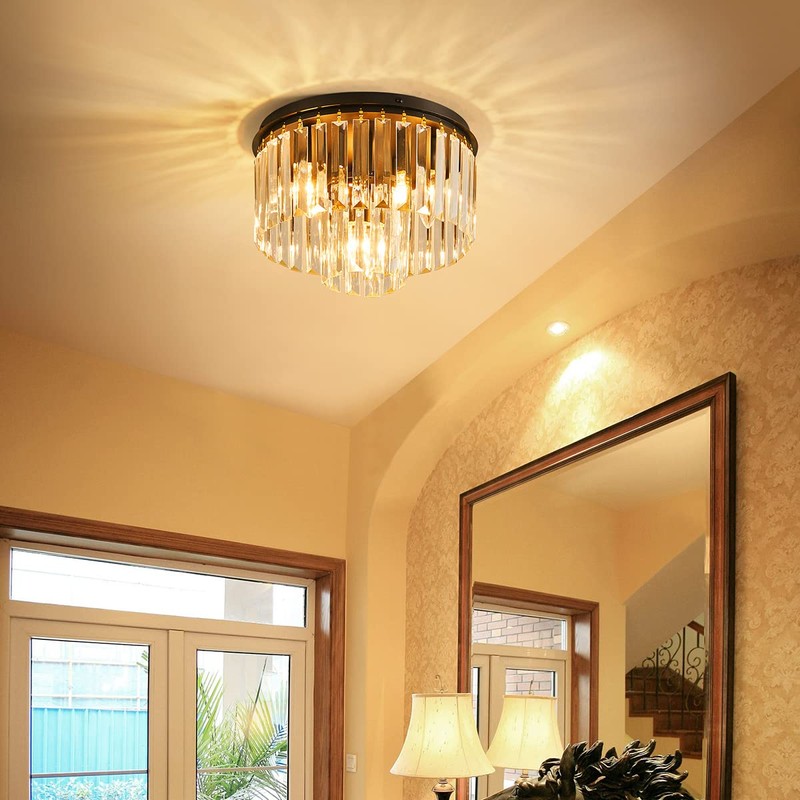AGV LIGHTING Crystal Ceiling Light Fixture, Modern Semi Flush Ceiling