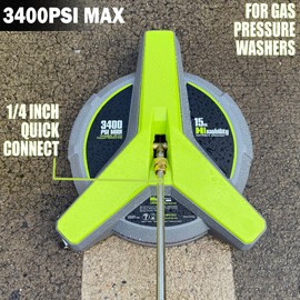 15" Pressure Washer Surface Cleaner with Wheels, 3400 Max PSI, Pressure Washer Attachment for Concrete, Driveway, Patio, and Sidewalks