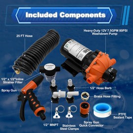7.5 GPM 80 PSI Washdown Deck Wash Pump Kit, 12V Washdown Pump Kit with Strainer and Pressure Switch for RV,Boat,Sprayer,Travel Trailers,and Yacht