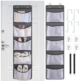 2 Pack Over Door Storage Organiser, Large Capacity Door Hanging Storage with 5 Mesh Pocket, Sturdy Back of Door Storage, Versatile Storage Solutions for Wardrobe Bedroom Toys Clothes Shoe (32×130cm)