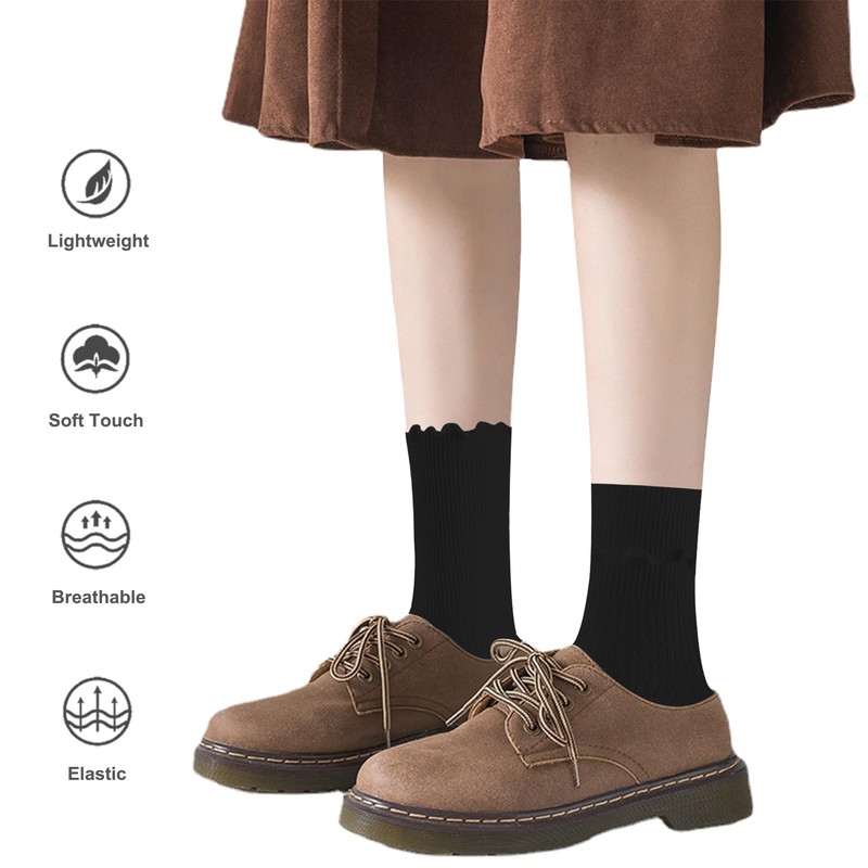 DOOVID Womens Socks Cute Ruffle Socks Cotton Turn-Cuff Frilly Crew