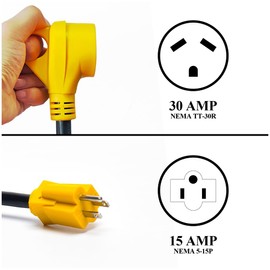 CAMPELIFY RV Camper Cord Adapter 15A Male to 30A Female 12inch Power Connector (CR1530)
