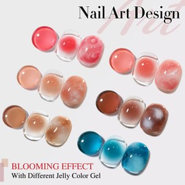 0.50 OZ Blooming Gel Polish Same Color Same Bottle Golden Round Translucent Clear Nail Art for Spreading Effects (Bloom 1Pcs)