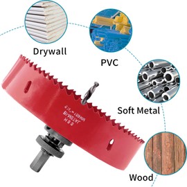 Rierdge 6-1/4 Inch Hole Saw with Heavy Duty Arbor, 159 mm Hole Saw HSS Bi-Metal Saw Drilling Tool, 6.25 Inch Hole Cutter for Cornhole Wood Plasterboard Plywood Plastic (Red)