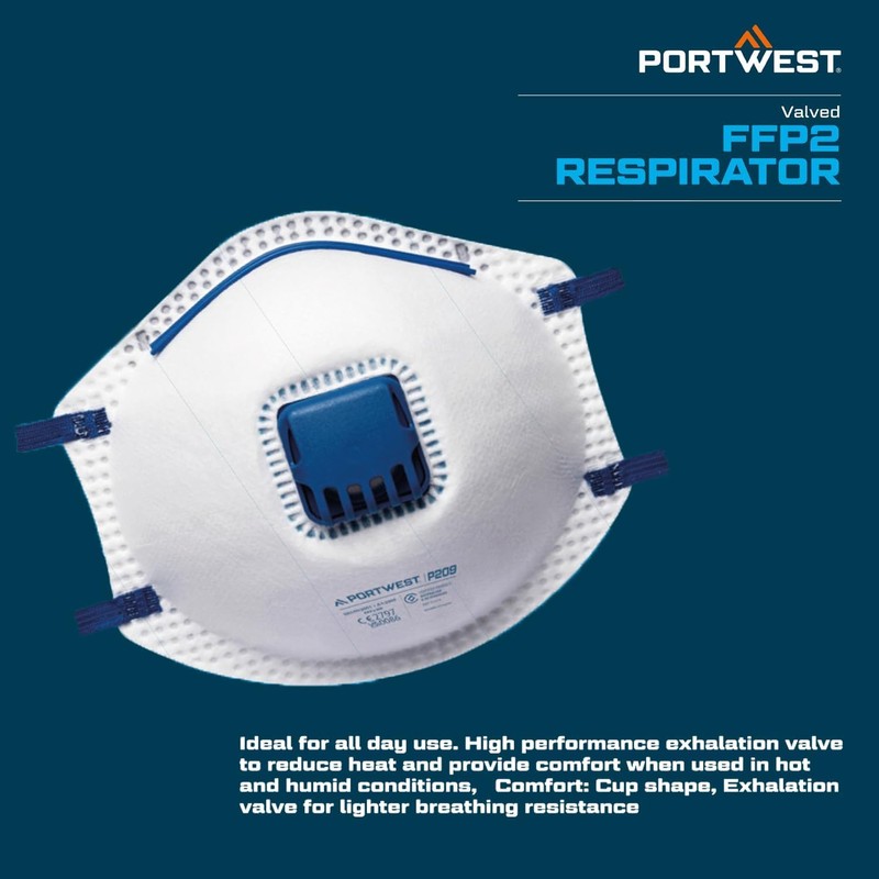 Portwest P209 Disposable FFP2 Exhalation Valve Respirator Face Mask (Pack