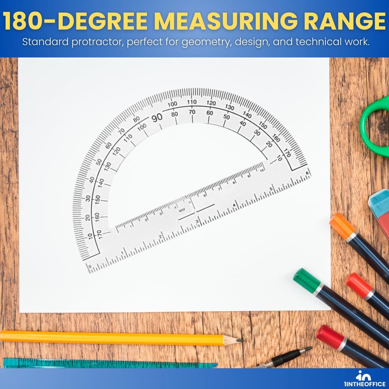 1InTheOffice Plastic Protractor 6 Inch, Protractor for Geometry, Clear Protractor,