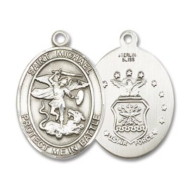 Bliss Sterling Silver Saint Michael Air Force Medal Pendant Necklace 18" Chain GiftBox
