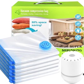 6 Pack Vacuum Storage Bags with Electric Pump | 6 Medium | Reusable Dustproof Waterproof Compression Bags for Clothes, Duvets, Bedding, Travel & Moving | Dustproof Waterproof Compression Bags