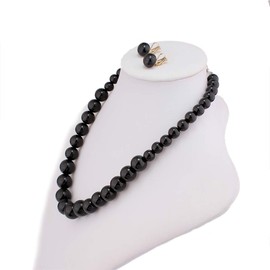 GRACE JUN Collar y pendientes de clip para novia, boda, con perlas sintéticas, para mujer negro