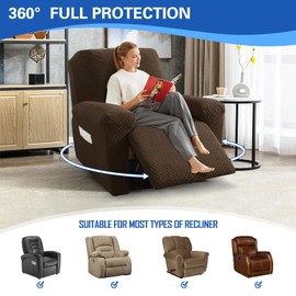 MAXIJIN Latest Recliner Slipcovers for Living Room 4 Pieces Stretch Jacquard Recliner Chair Cover Soft Fitted Recliner Protector with Elastic Bottom for Kids, Pets (Recliner, Dark Coffee)