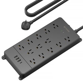 TROND Surge Protector Power Strip, 4000 Joules, ETL Listed, 13 Widely-Spaced Outlets Expansion with USB C Ports, Low-Profile Flat Plug, Wall Mountable, 5ft Extension Cord, 14AWG Heavy Duty, Black