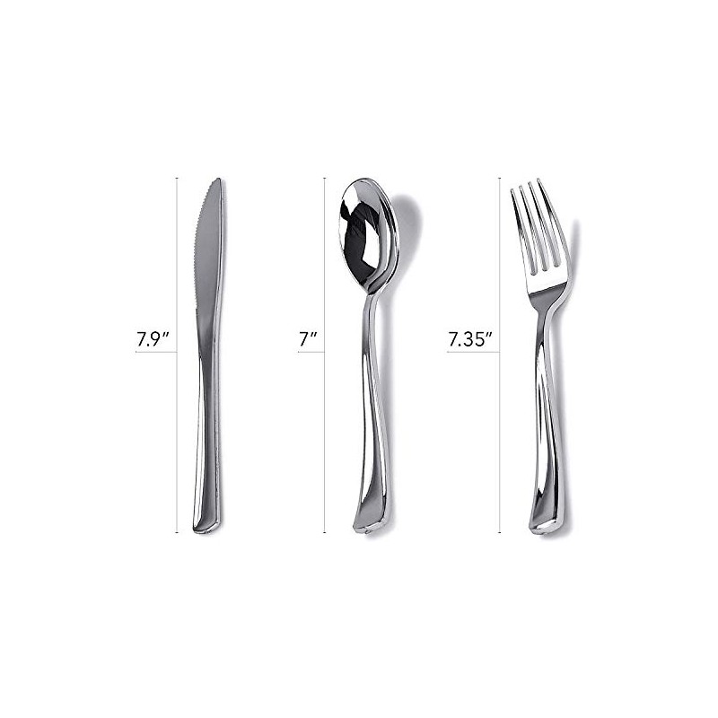 Pre-Rolled Dinner Napkin and Cutlery, Silver/Metallic Plastic (200 Sets)
