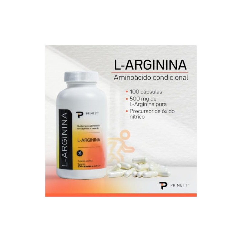 Primetech Nutrition L-Arginina Cápsulas 500 mg 100 Cápsulas óxido nítrico,