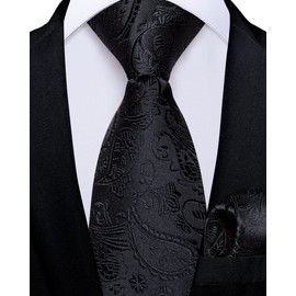 DiBanGu Boys Pre-tied Neckties and Pocket Square Set Adjustable Strap Tie for Kids Wedding Party Graduation School Uniforms, Dark Black