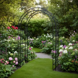 Luxury Black Iron Garden Arch 134x59x213cm Double Layer Outdoor Decoration Art Arc Top Model D0100HP99JUColor: as picture