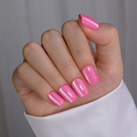 SXVME Short Press On Nails Square - Cat Eye Hot Pink Fake Nails Acrylic Press ons Glue on Nails Opaque Glitter Short False Nails in 30 Pcs for Women