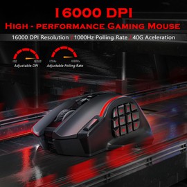Redragon Wireless Gaming Mouse RGB, 16000 DPI, Optical 2.4G/USB-C MMO Mouse with 16 Programmable Buttons, 12 Side Buttons, 45 Hours Ergonomic Mouse Wireless for PC/Mac Gamer