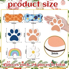 Chunful 24 Pack Cartoon Christmas Wooden Ornaments Dog Bone Puppy Dog Paw Rainbow Daisy Xmas Tree Hanging Decorations for Christmas Party DIY Craft Decorations