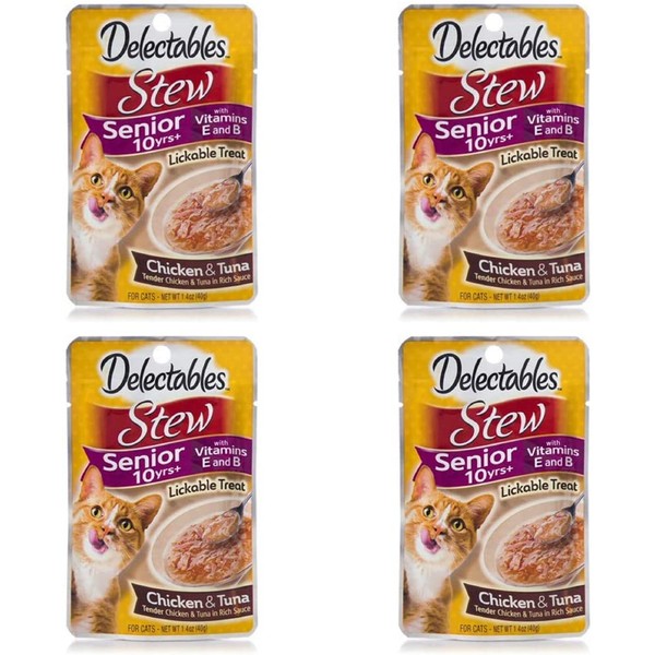 Hartz 11055 1.4 Oz Senior Stew Chicken & Tuna Delectables Lickable Treats For Cats pack of 4
