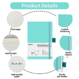 Mlife A6 Small Journal Notebook, Lined Pocket Notebook with Pen Holder, Hardback, 192 Pages, 3.9 inches * 5.5 inches - for Women and Men (Pastel Aqua Marine)